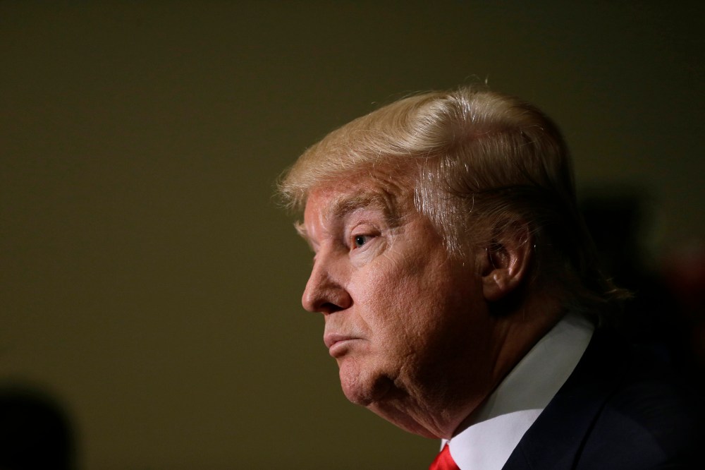 Republican presidential candidate Donald Trump speaks during a news conference, Aug. 25, 2015, in Dubuque, Ia. (Photo by Charlie Neibergall/AP)