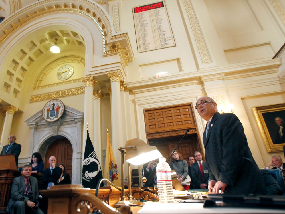 File Photo: Assemblyman Reed Gusciora D-Trenton, speaks about the bill he sponsored legalizing same-sex marriages, at the State House in Trenton, N.J., Thursday, Feb. 16, 2012. The New Jersey Assembly has passed a bill legalizing same-sex marriages,...