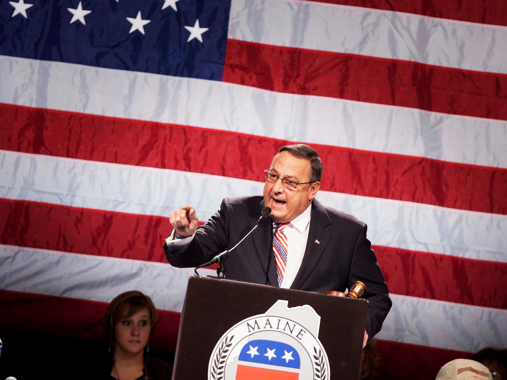 Gov. Paul LePage speaks at the Maine Republican Convention at the Augusta Civic Center in Augusta, Maine, Sunday, May 6, 2012.