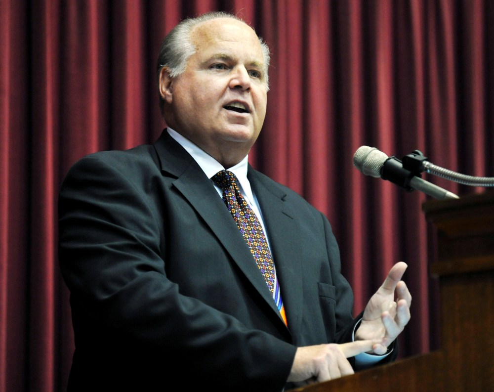 Conservative commentator Rush Limbaugh speaks during a secretive ceremony inducting him into the Hall of Famous Missourians on Monday, May 14, 2012, in the state Capitol in Jefferson City, Mo.