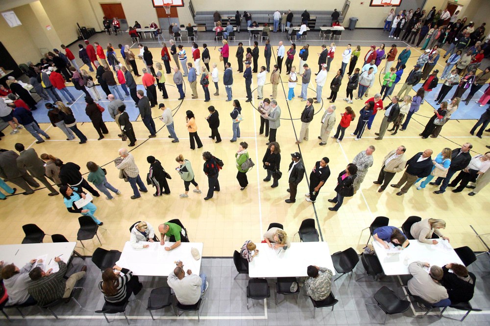Voters wait in line at the Bobby Miller Activity Center in Tuscaloosa, Ala., Tuesday, Nov. 6, 2012.