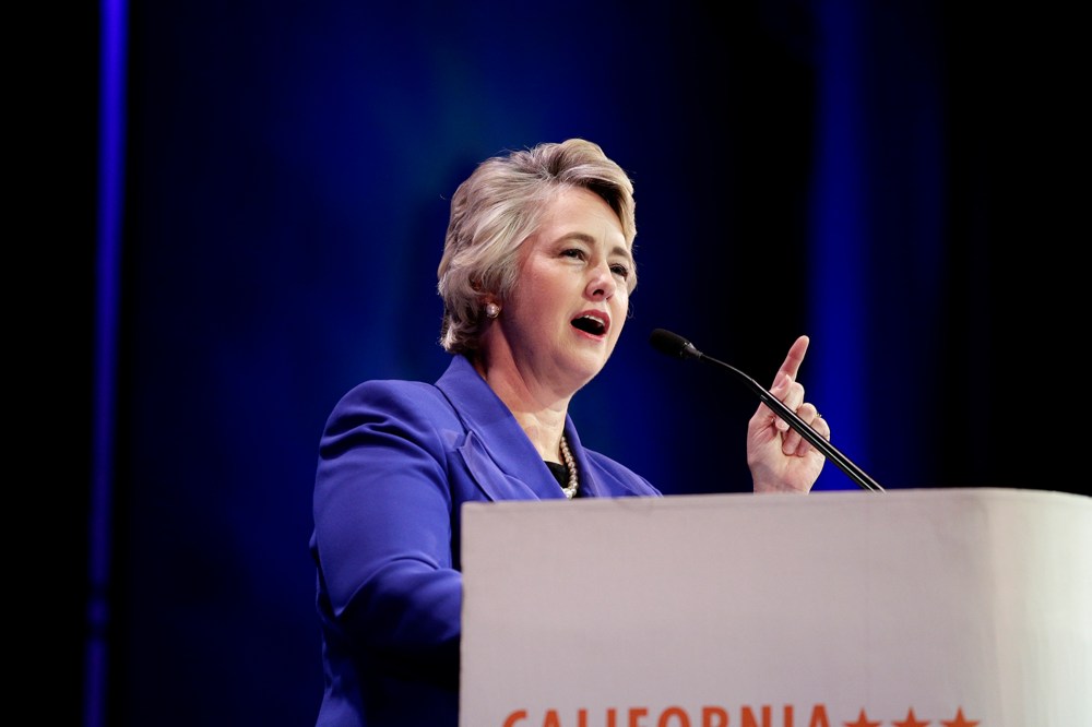 Houston Mayor Annise Parker speaks during a general session at the California Democrats State Convention on March 8, 2014, in Los Angeles, Calif. (Photo by Jae C. Hong/AP)