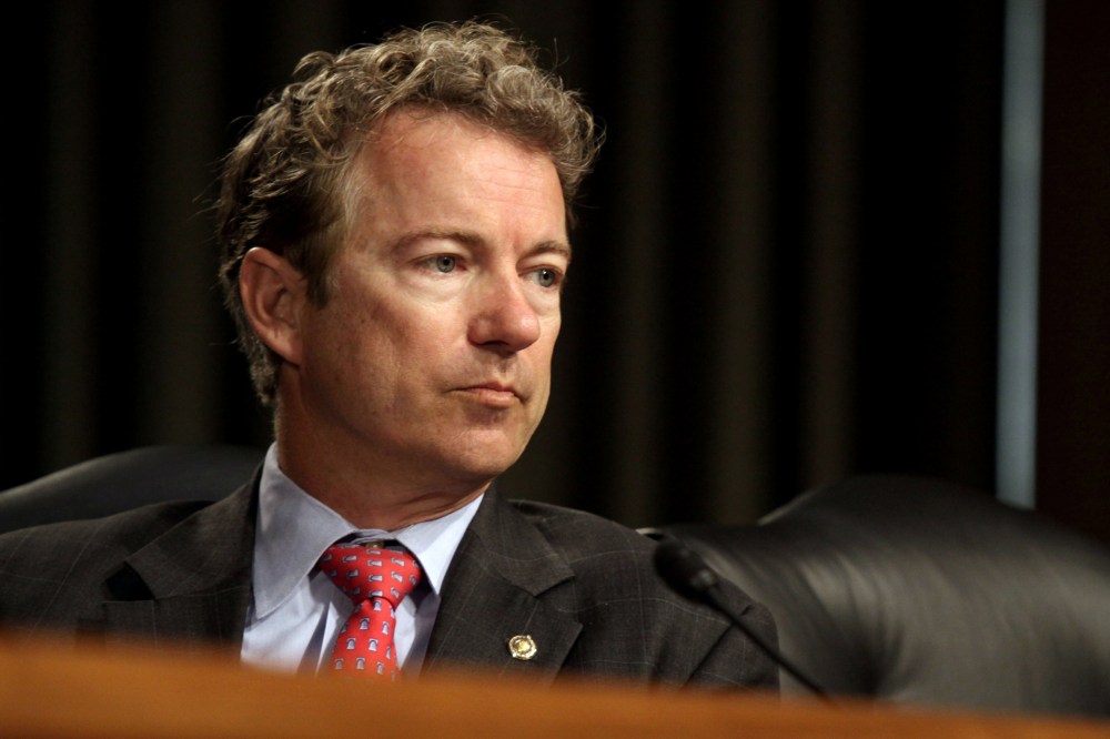 Sen. Rand Paul, R-Ky. listens during a hearing on Capitol Hill in Washington, April 1, 2014.