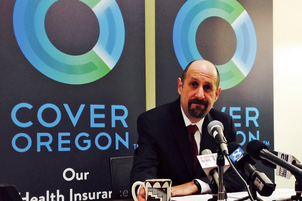 Cover Oregon Executive Director Dr. Bruce Goldberg at a news conference at Cover Oregon headquarters in Durham, Dec. 10, 2013.