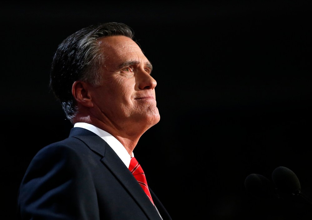 Former Republican presidential nominee Mitt Romney speaks at the Republican National Convention in Tampa, Fla., Aug. 30, 2012.