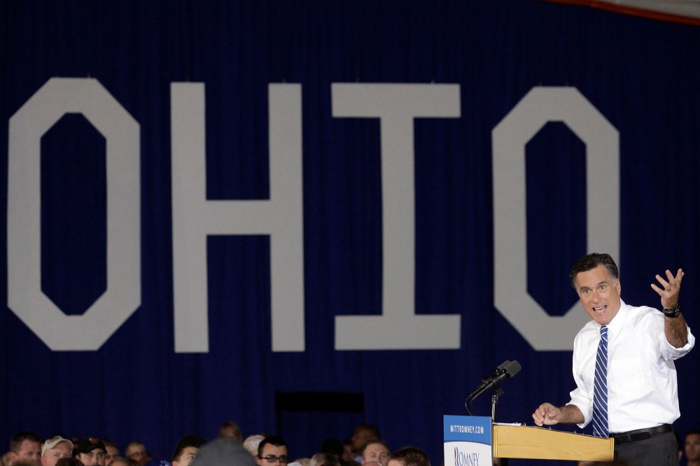 Republican presidential candidate and former Massachusetts Gov. Mitt Romney campaigning over the weekend in Findlay, Ohio. (AP Photo/J.D. Pooley)