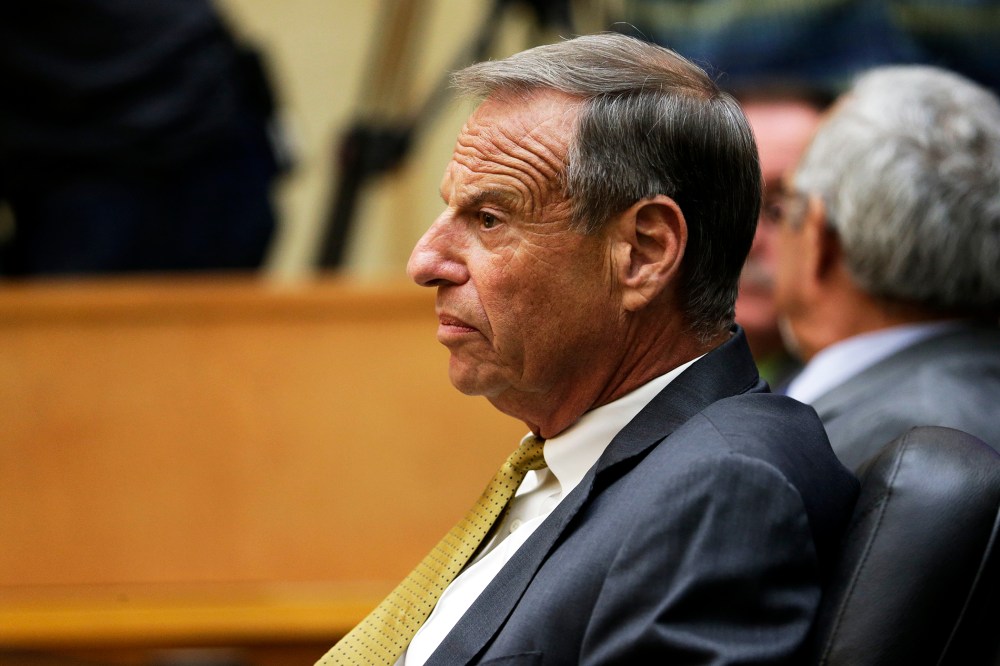 Bob Filner looks on before addressing the city council during a meeting in San Diego, Aug. 23, 2013.