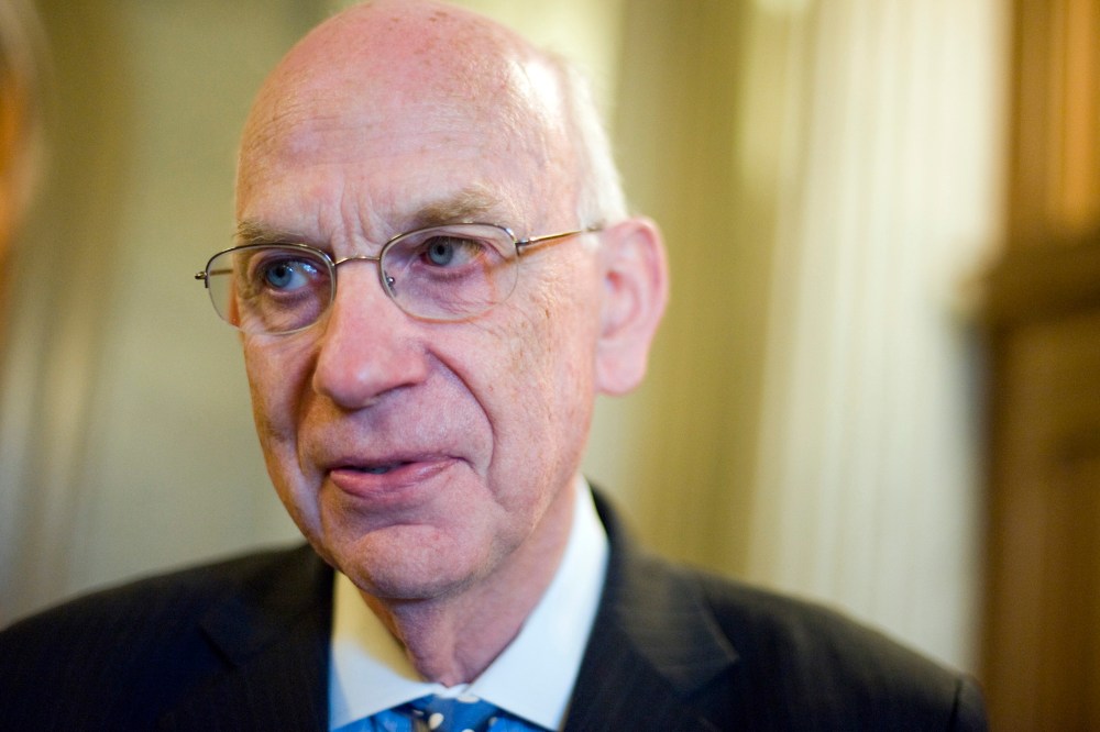Sen. Bob Bennett, R-Utah, talks to a reporter before the senate luncheons. (Photo By Tom Williams/Roll Cal/Getty)