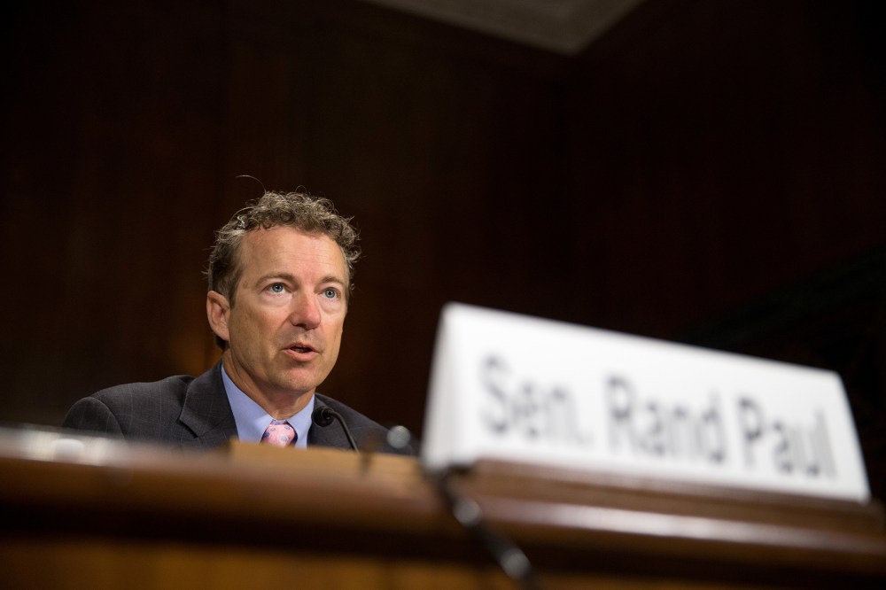 Republican Presidential candidate Sen. Rand Paul, R-Ky. speaks on Capitol Hill in Washington, D.C., April 15, 2015. (Photo by Andrew Harnik/AP)