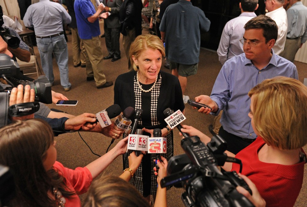 West Virginia Rep. Shelley Moore Capito speaks to the media after winning the Republican primary for US Senate seat, Kanawha County Clerks Voter Registration Office, Charleston, May 13, 2014.
