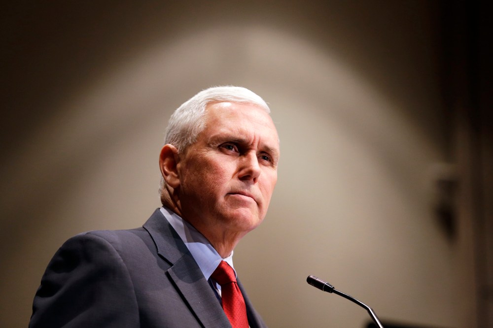 Indiana Gov. Mike Pence pauses during a speech in Indianapolis, on Jan. 27, 2015. (Photo by Michael Conroy/AP)