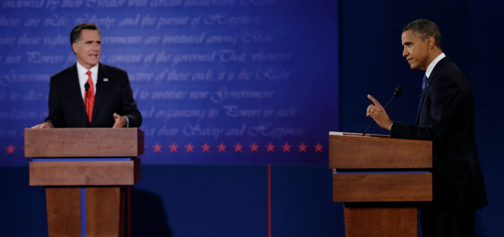The first presidential debate at the University of Denver on Oct. 3, 2012. (Photo: AP/Eric Gay)