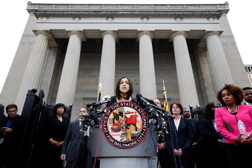 In this Friday, May 1, 2015 file photo, Marilyn Mosby, Baltimore's top prosecutor, speaks during a news conference in Baltimore. (Photo by Alex Brandon/AP)