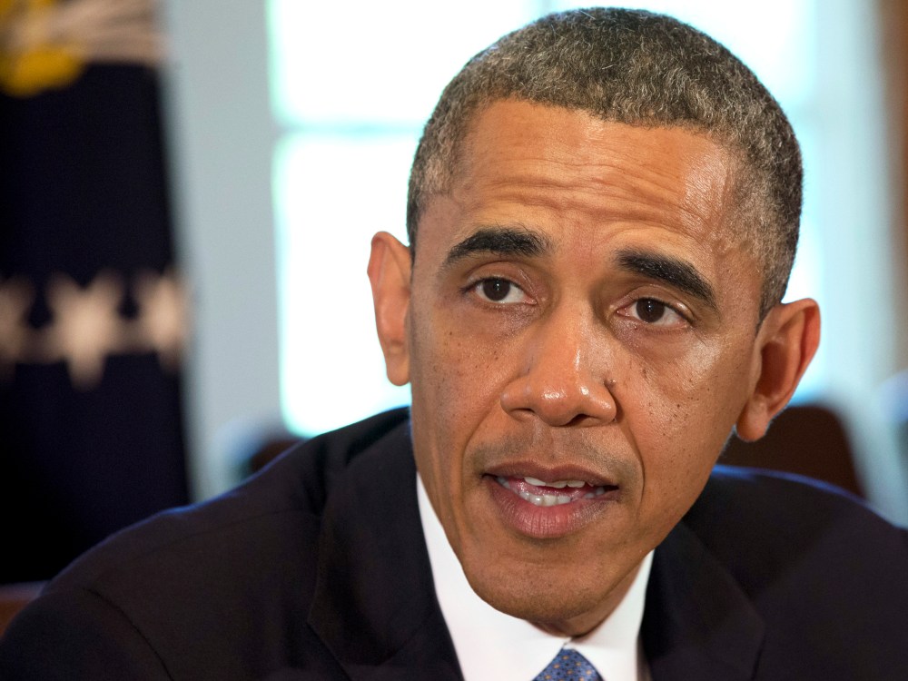 President Barack Obama speaks during a meeting with Defense Secretary Chuck Hagel, Joint Chiefs Chairman Gen. Martin Dempsey, and the service secretaries, service chiefs, and senior enlisted advisers to discuss sexual assault in the military in the...