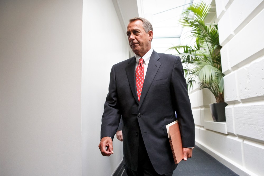 On the morning after President Barack Obama's State of the Union speech, House Speaker John Boehner of Ohio, arrives for a closed-door meeting with House Republicans, Jan. 21, 2015, on Capitol Hill in Washington. (Photo by J. Scott Applewhite/AP)