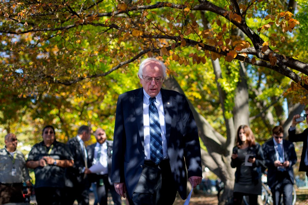 Democratic presidential candidate Sen. Bernie Sanders arrives for a new conference on Capitol Hill in Washington, Nov. 4, 2015, to announce a new climate legislation. (Photo by Pablo Martinez Monsivais/AP)