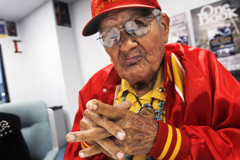Navajo Code Talker Chester Nez waits backstage for a speaking engagement at the Henderson Fine Arts Center at San Juan College in Farmington, N.M., Nov. 1, 2012.