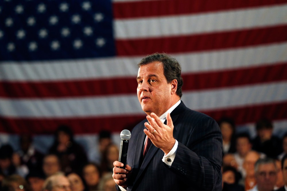 New Jersey Gov. Chris Christie talks during a town hall meeting at Winston Churchill Elementary School, April 9, 2014, in Fairfield, N.J.