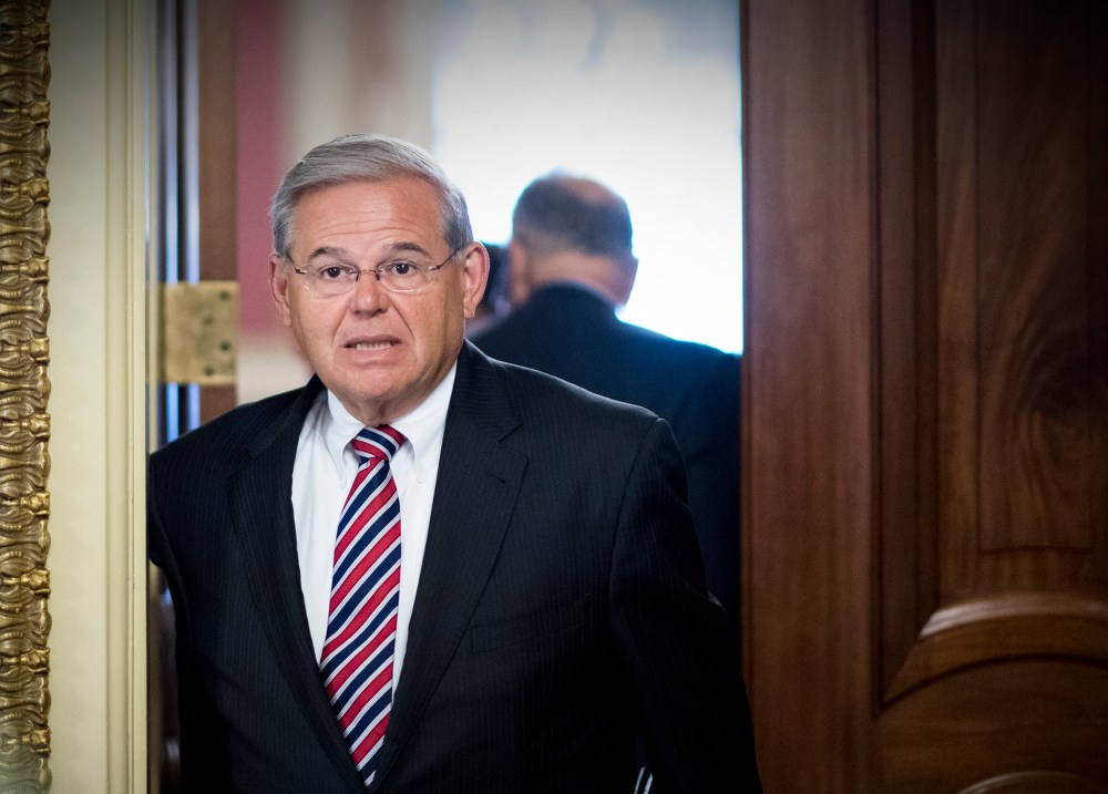 Sen. Bob Menendez (D-NJ) leaves the Senate Democrats' policy lunch in the Capitol on July 6, 2016. (Photo By Bill Clark/CQ Roll Call/AP)