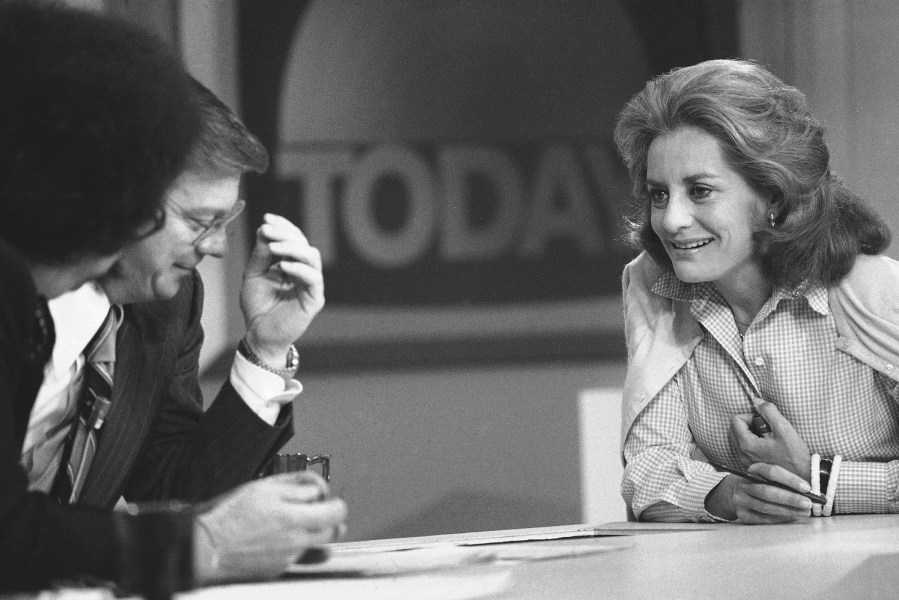 Barbara Walters, right, chats with co-host Jim Hartz  during the 