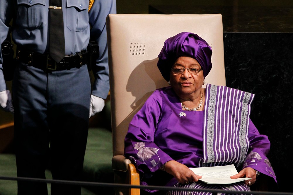President of Liberia, Ellen Johnson-Sirleaf, waits to address the 67th session of the United Nations General Assembly at U.N. headquarters.