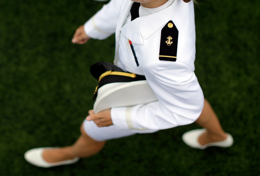 U.S. Naval Academy Midshipman marches into the Academy's graduation and commissioning ceremonies
