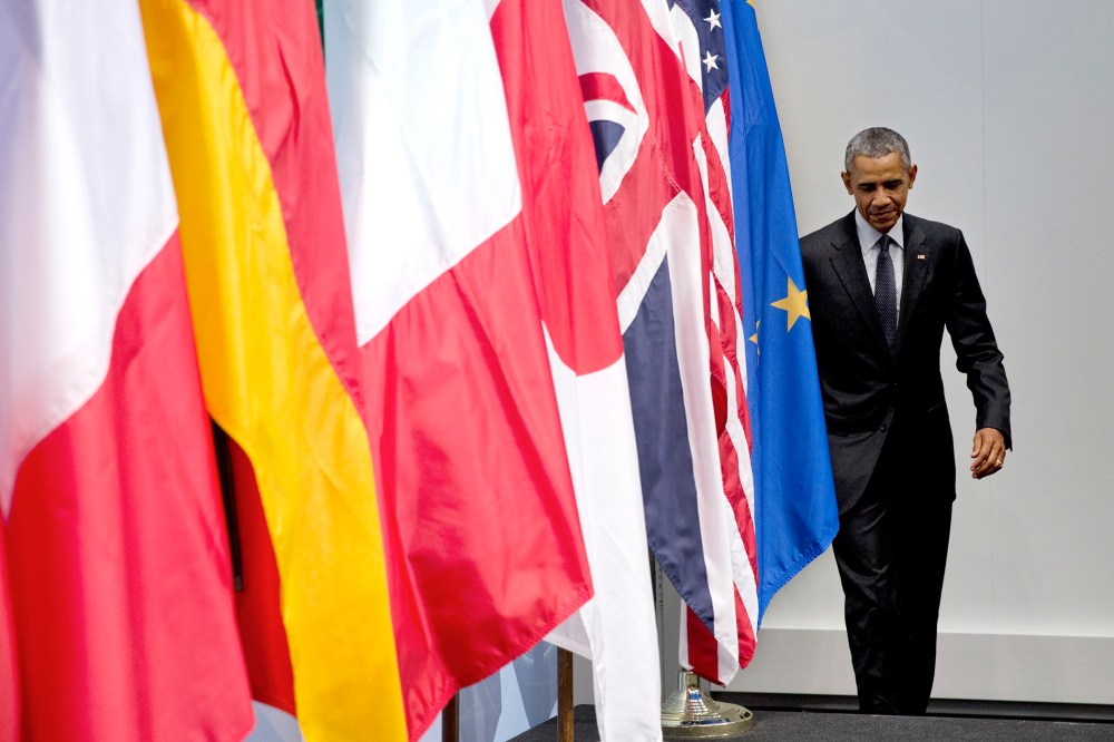 President Barack Obama arrives to speak at a news conference at the G-7 summit in Schloss Elmau hotel near Garmisch-Partenkirchen, southern Germany, June 8, 2015. (Photo by Carolyn Kaster/AP)