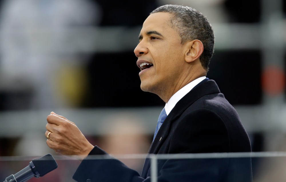 President Barack Obama delivers his Inaugural address at the ceremonial swearing-in at the U.S. Capitol during the 57th Presidential Inauguration in Washington, Monday, Jan. 21, 2013. (AP Photo/J. Scott Applewhite)