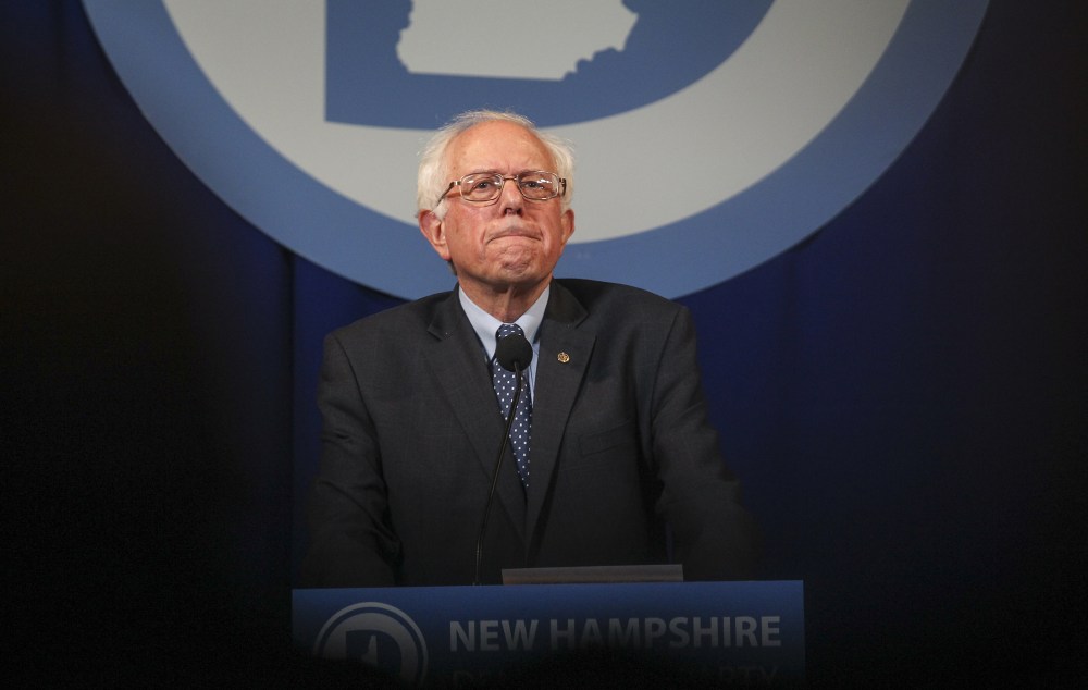 Democratic presidential candidate Sen. Bernie Sanders, I-Vt., pauses while speaking at the at New Hampshire Democrats party's annual dinner in Manchester, N.H., Nov. 29, 2015. (Photo by Cheryl Senter/AP)
