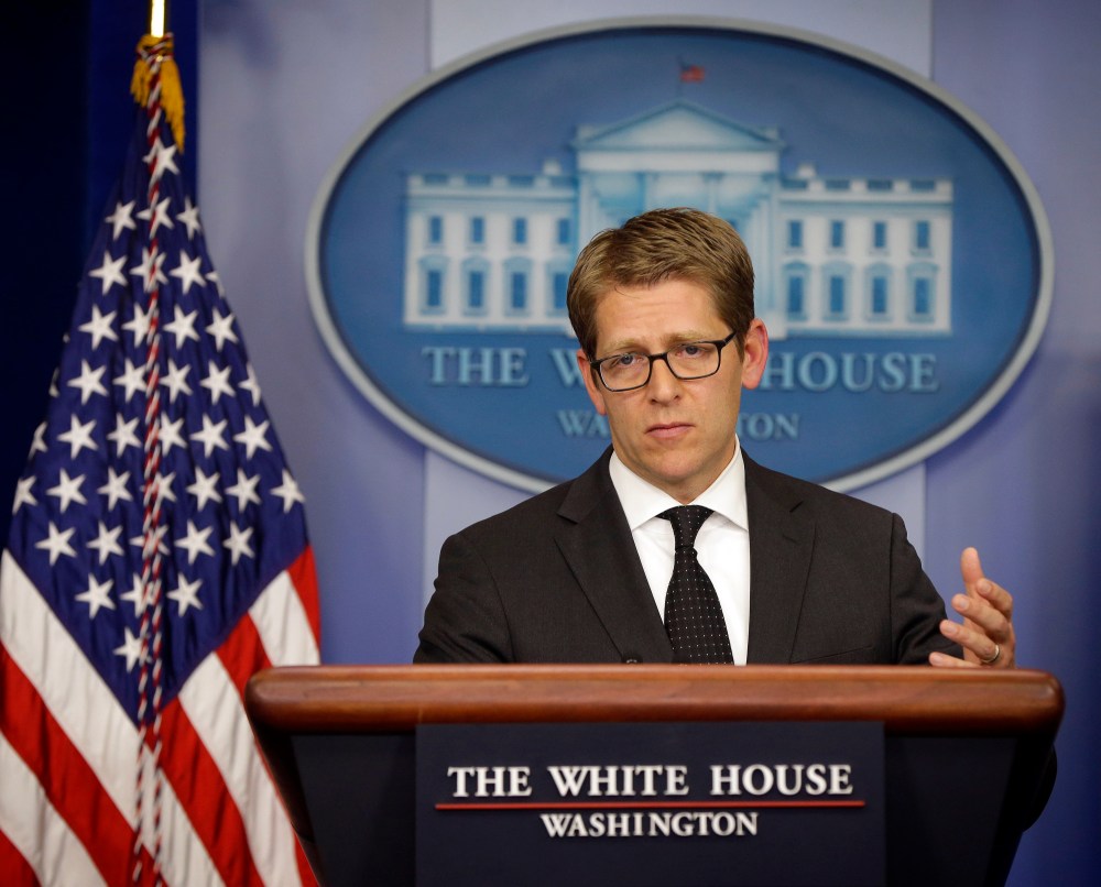 White House press secretary Jay Carney during his daily news briefing at the White House in Washington, Wednesday, May, 8, 2013.  Carney charged Wednesday that the continued scrutiny of the administration's behavior around last year's attack in...