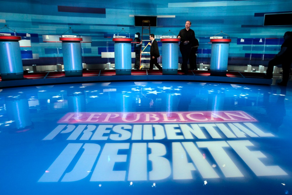 Preparations continue for the FOX News/Wall Street Journal GOP Presidential Debate in Myrtle Beach, S.C. on Jan. 16, 2012. (Photo by Charles Dharapak/AP)