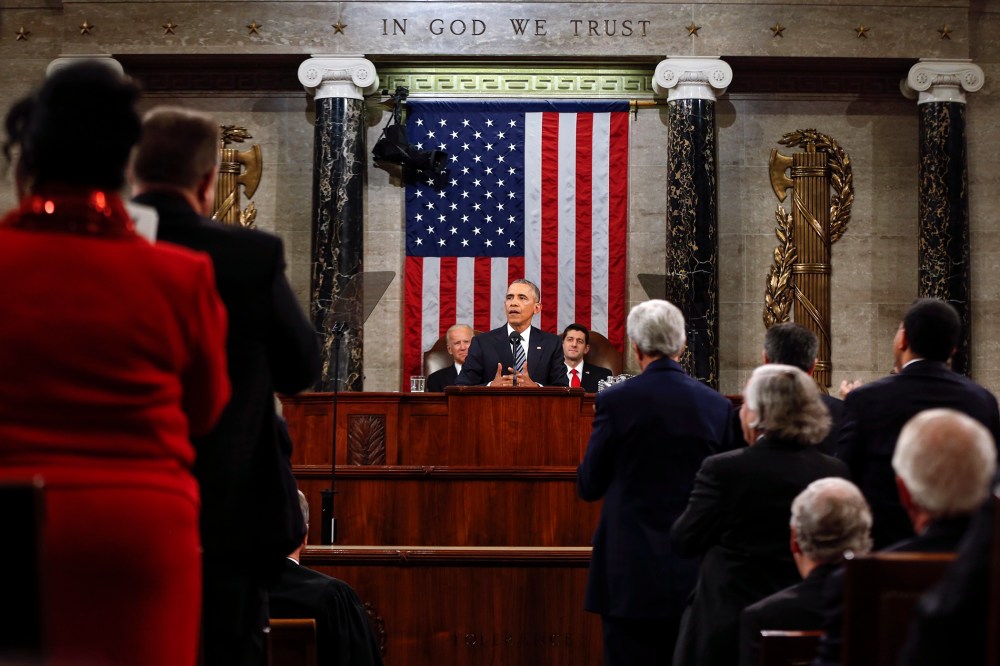 President Barack Obama delivers his State of the Union address to a joint session of Congress on Capitol Hill in Washington, Jan. 12, 2016. (Photo by Evan Vucci/AP)