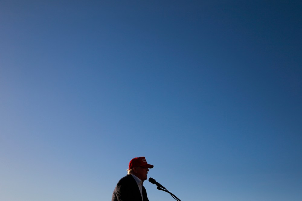 Republican presidential candidate Donald Trump speaks during a rally at the Sacramento International Jet Center, June 1, 2016, in Sacramento, Calif. (Photo by Jae C. Hong/AP)