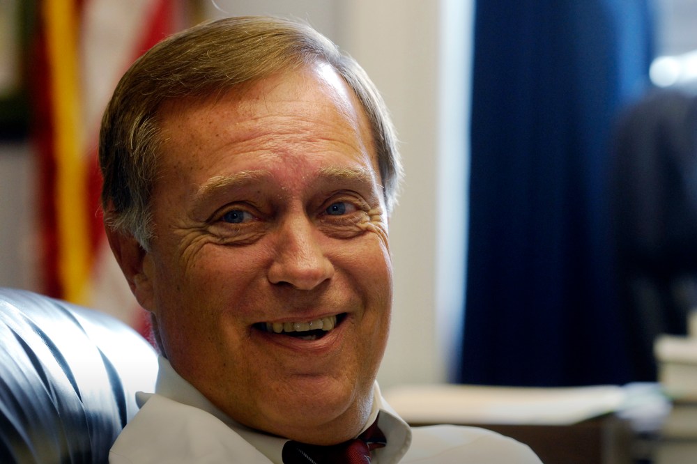 Rep. Mike Oxley, R-Ohio, at an interview in his Rayburn office about his Congressional baseball years. (Photo by Chris Maddaloni/CQ Roll Call/AP)