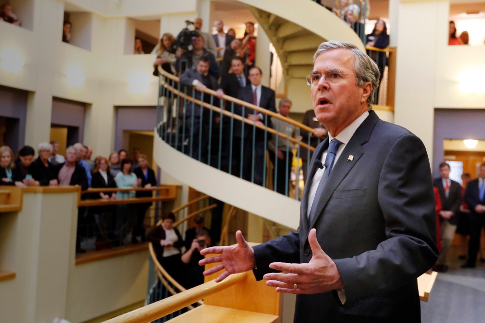 Republican presidential candidate former Florida Gov. Jeb Bush speaks during a campaign stop at the Devine Millimet Law Firm, Dec. 8, 2015, in Manchester, N.H. (Photo by Jim Cole/AP)