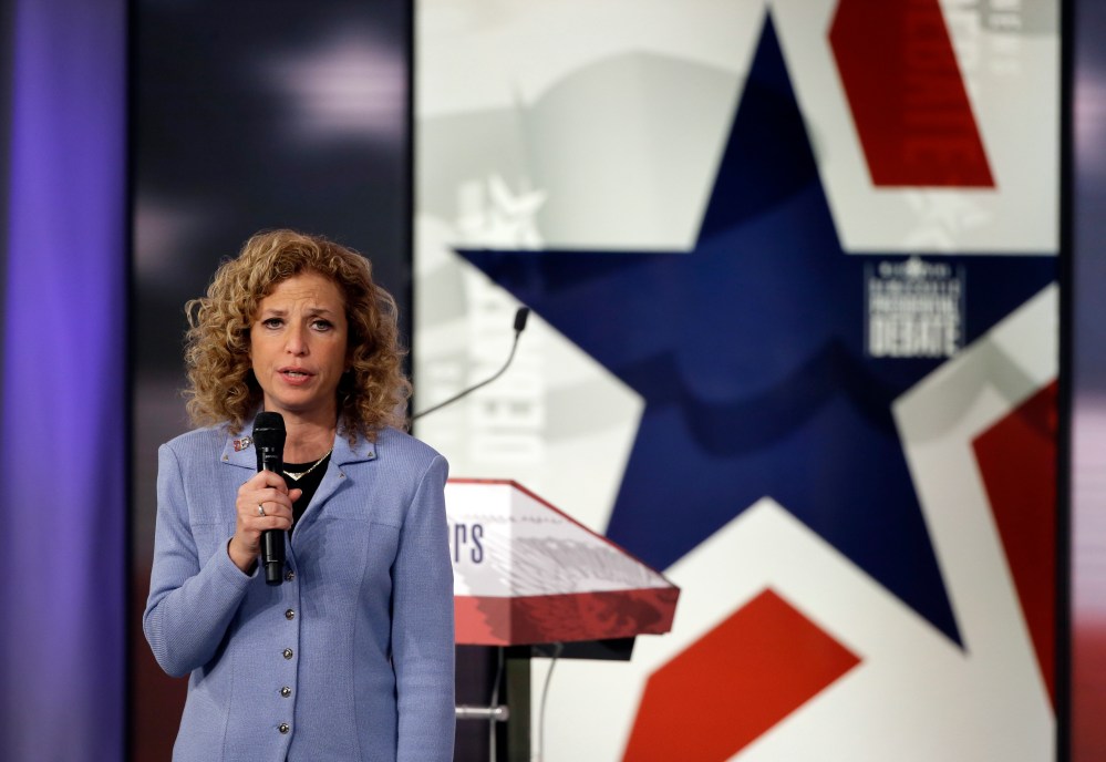 Democratic National Committee chair, Congresswoman Debbie Wasserman Schultz speaks before a Democratic presidential primary debate, Nov. 14, 2015, in Des Moines, Iowa. (Photo by Charlie Neibergall/AP)