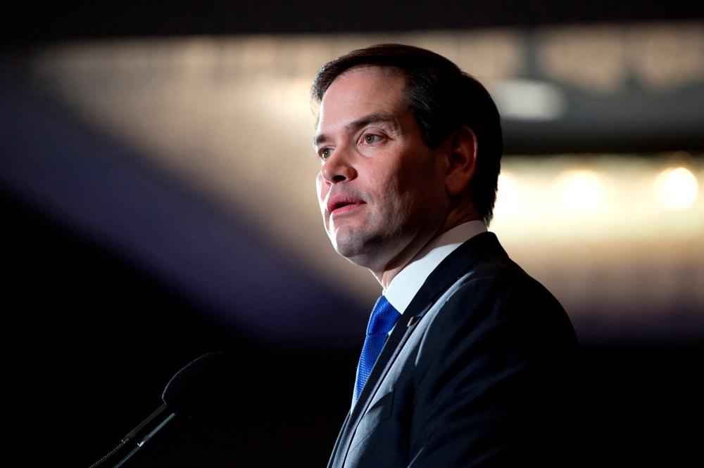 Sen. Marco Rubio, R-Fla., speaks to the crowd at his primary night rally at the Radisson Hotel in Manchester, N.H., on Feb. 9, 2016. (Photo by Jacquelyn Martin/AP)