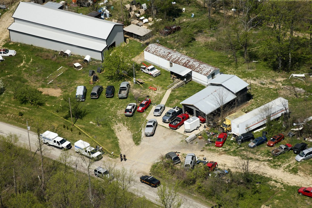 This aerial photo shows one of the locations being investigated in Pike County, Ohio, as part of an ongoing homicide investigation, April 22, 2016. (Photo by Lisa Marie Miller/The Columbus Dispatch/AP)