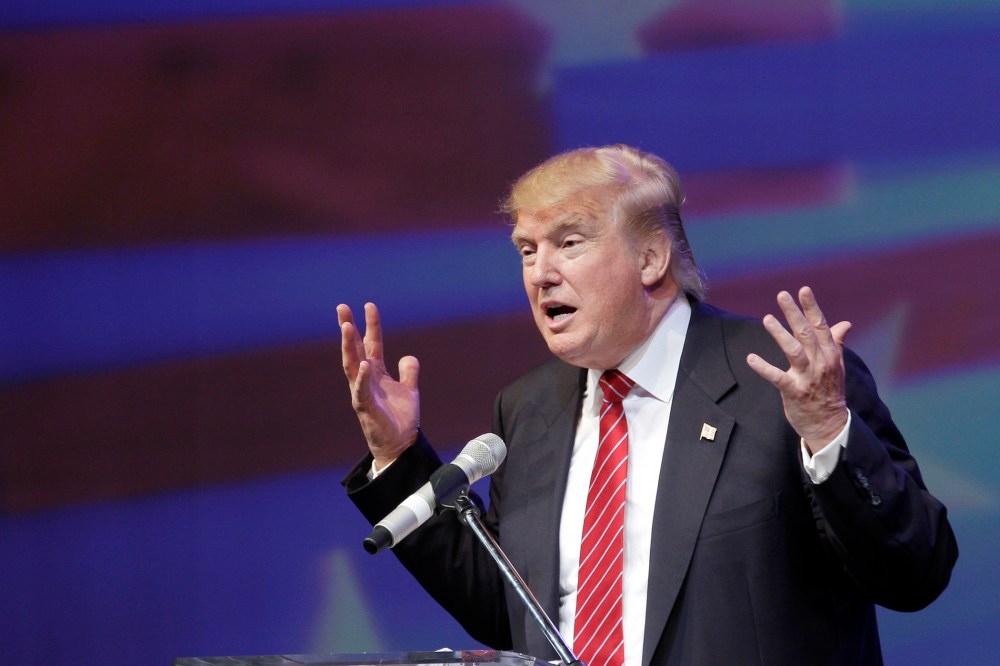 Republican presidential hopeful Donald Trump speaks at the Republican Party of Arkansas Reagan Rockefeller dinner in Hot Springs, Ark. on July 17, 2015. (Photo by Danny Johnston/AP)