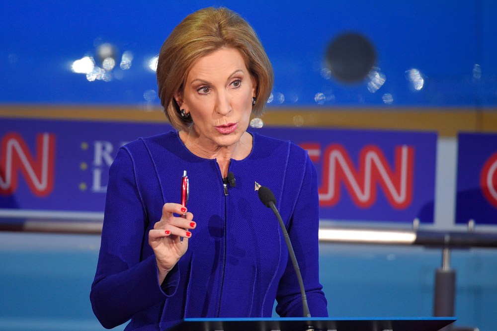 Republican presidential candidate, businesswoman Carly Fiorina, makes a point during the CNN Republican presidential debate at the Ronald Reagan Presidential Library and Museum on Sept. 16, 2015, in Simi Valley, Calif. (Photo by Mark J. Terrill/AP)