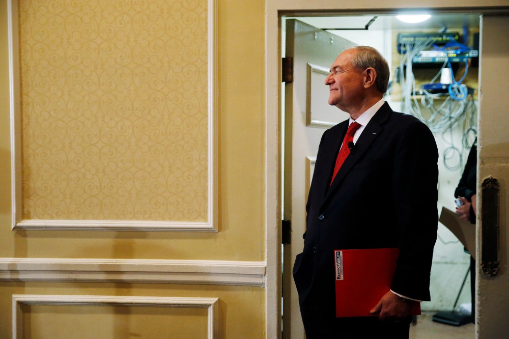 Republican presidential candidate, former Virginia Gov. Jim Gilmore waits to speak, Jan. 23, 2016, at the New Hampshire Republican Party summit in Nashua, N.H. (Photo by Matt Rourke/AP)