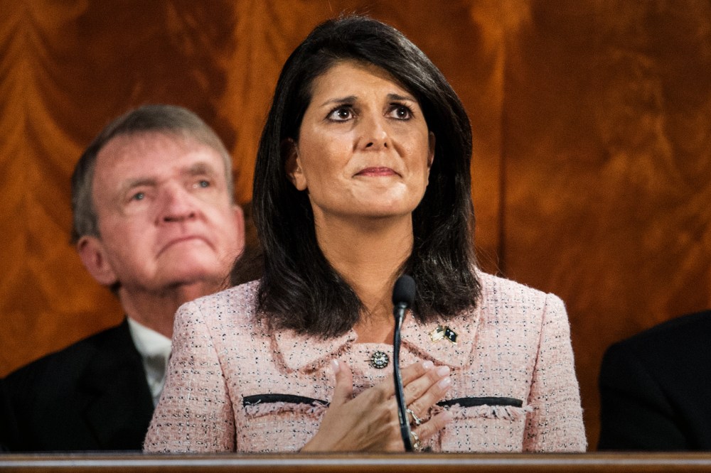 South Carolina Gov. Nikki Haley delivers the State of the State in the House chambers at the South Carolina Statehouse, Jan. 20, 2016, in Columbia, S.C. (Photo by Sean Rayford/AP)
