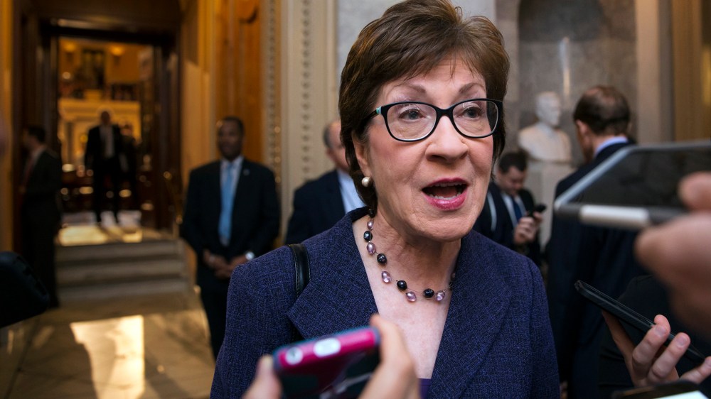 Sen. Susan Collins, R-Maine, speaks with reporters on Capitol Hill in Washington, March 16, 2016. (Photo by J. Scott Applewhite/AP)