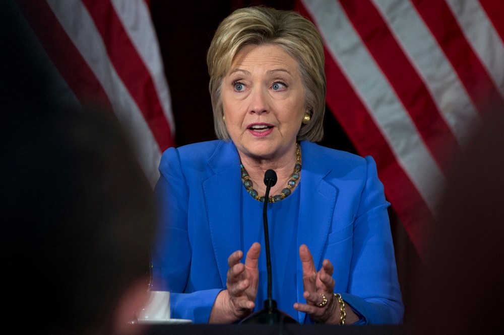 Democratic presidential candidate Hillary Clinton speaks during a roundtable with Muslim community leaders at the University of Southern California in Los Angeles, March 24, 2016. (Photo by Carolyn Kaster/AP)