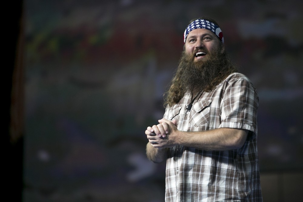 Duck Commander CEO and star of the reality television series Duck Dynasty, Willie Robertson speaks at an event in Fayetteville, Ark., on June 5, 2013. (Photo by Gareth Patterson/AP)