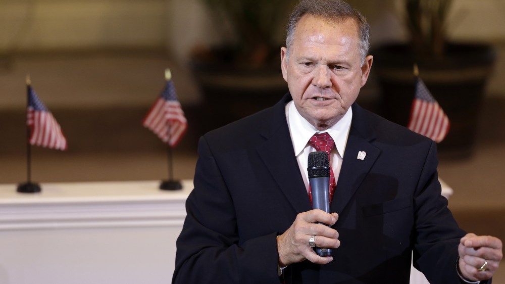Alabama Supreme Court Chief Justice Roy Moore speaks to the congregation of Kimberly Church of God, June 28, 2015, in Kimberley, Ala. (Photo by Butch Dill/AP)