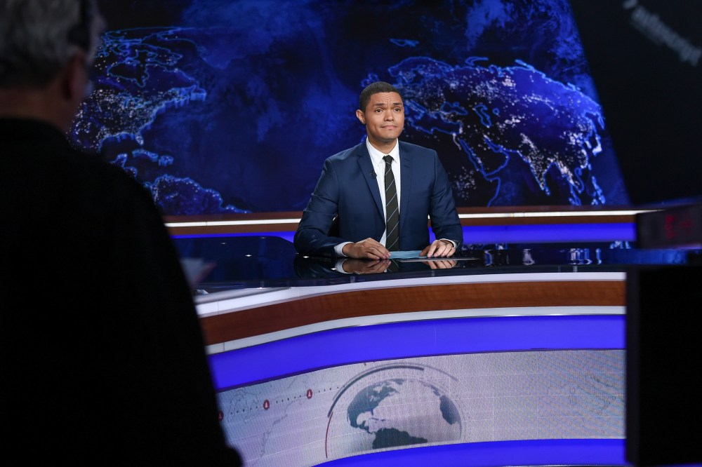 Trevor Noah on set during a taping of "The Daily Show with Trevor Noah" on Sept. 29, 2015, in New York. (Photo by Evan Agostini/Invision/AP)