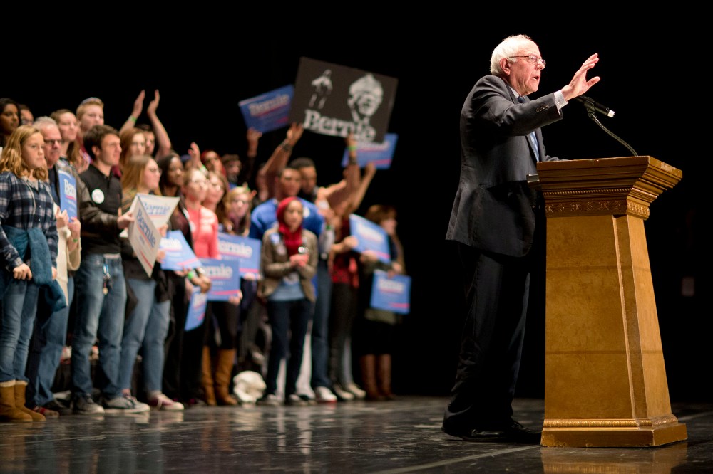 Democratic presidential candidate Sen. Bernie Sanders, I-Vt., speaks at a campaign event at the Fox Theatre, Nov. 23, 2015, in Atlanta. (Photo by David Goldman/AP)