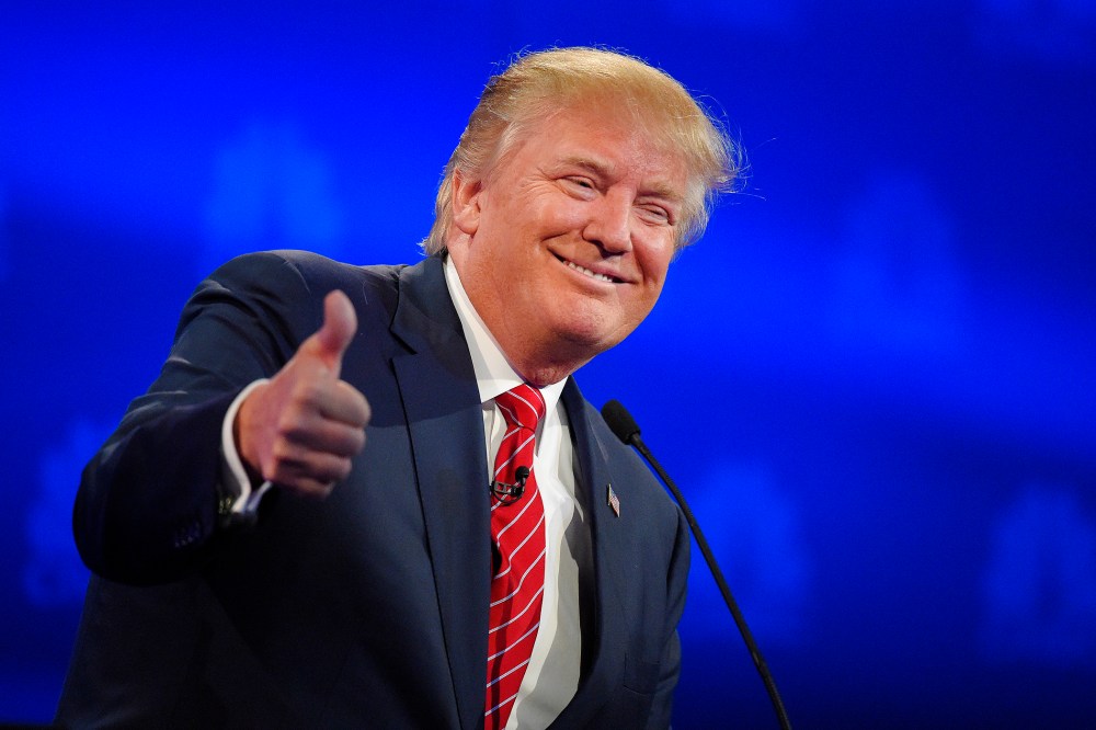 Donald Trump makes a point during the CNBC Republican presidential debate at the University of Colorado, Oct. 28, 2015, in Boulder, Colo. (Photo by Mark J. Terrill/AP)