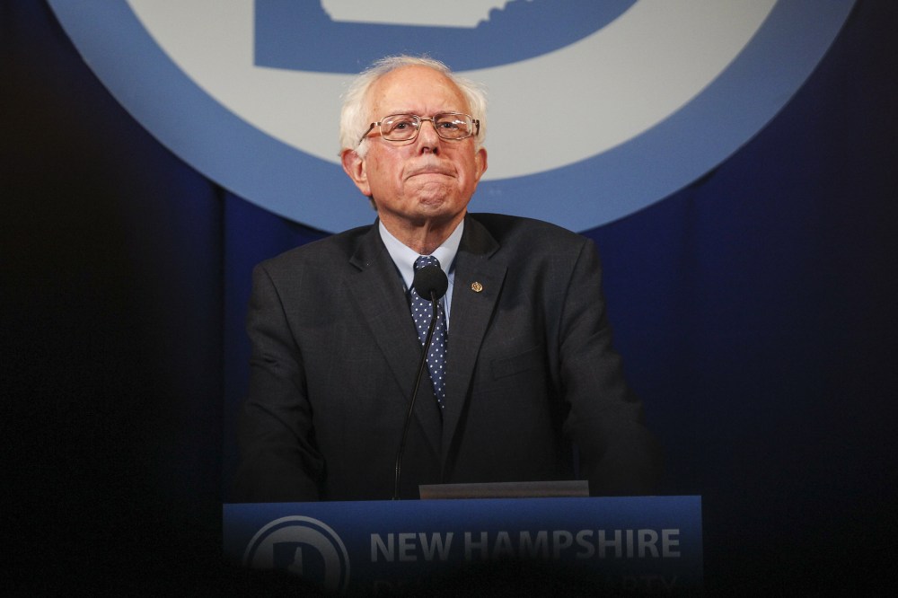 Democratic presidential candidate Sen. Bernie Sanders, I-Vt., pauses while speaking at the at New Hampshire Democrats party's annual dinner in Manchester, N.H., Nov. 29, 2015. (Photo by Cheryl Senter/AP)